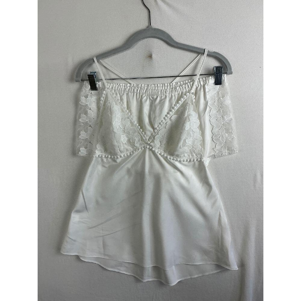 Flora Nikrooz White Lace Trim Pajama Top